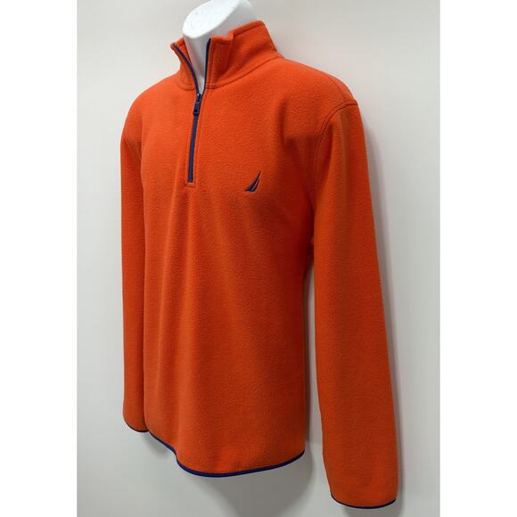 Nautica Men's 1/4 Zip Pullover Fleece Orange L Mock Neck Logo Polyester - Picture 4 of 8